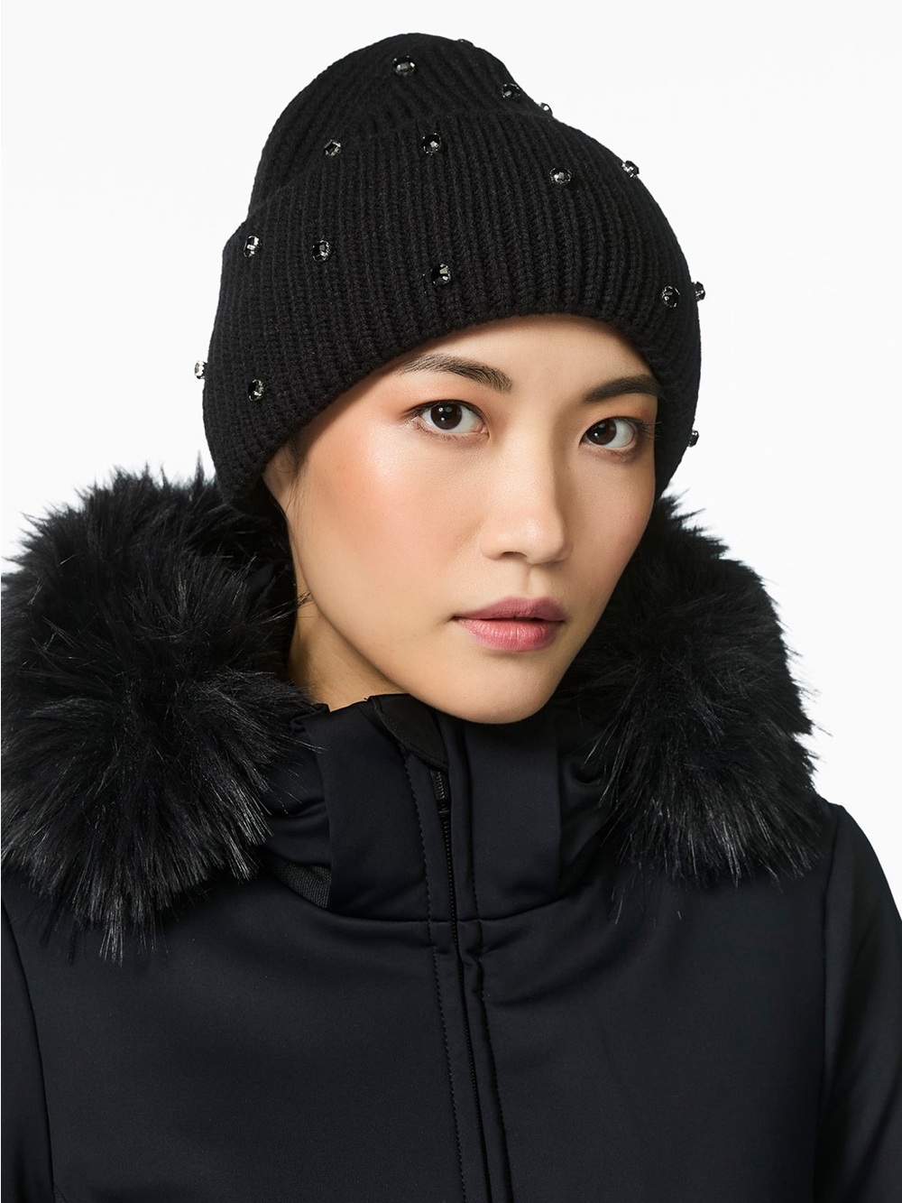 GOLDBERGH DREAM BEANIE Black Beaded Rib Knit